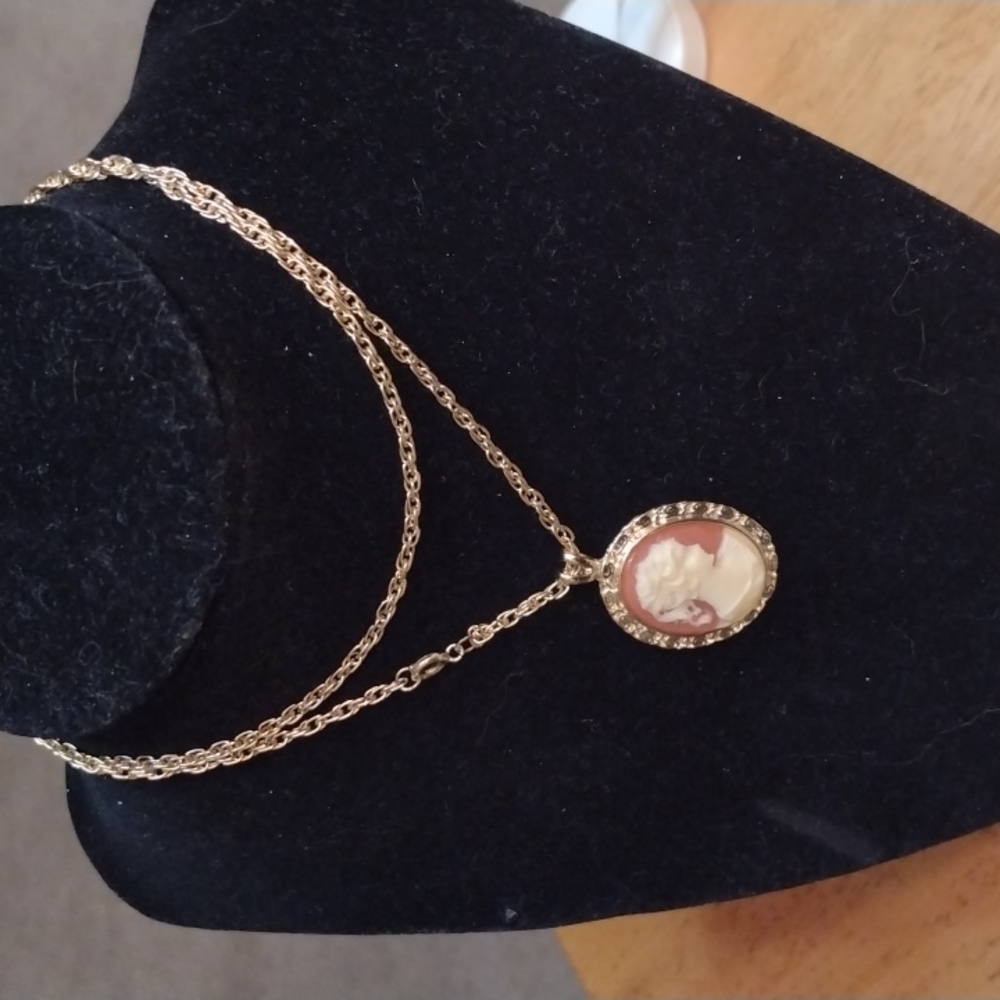 Jewelry Lot11-8 Cameo necklace on gold tone chain